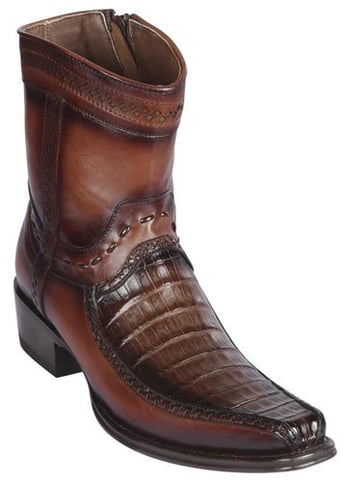 Los Altos  Faded Brown Genuine Caiman Belly and Deer Leather  European Square Toe Low Shaft Cowboy Boots 76BF8216