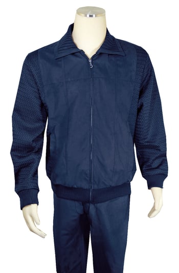 Bagazio Navy Blue Microsuede / Sweater Zip-Up Bomber Jacket Outfit BM2185