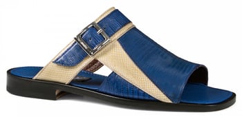 Mauri "1698" Royal Blue Genuine Lizard / Champagne Karung Leather Sandals.