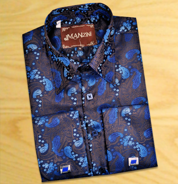 manzini dress shirts MANZINI MZL-301 2PC Plaid Linen Shirt Set Tan XL