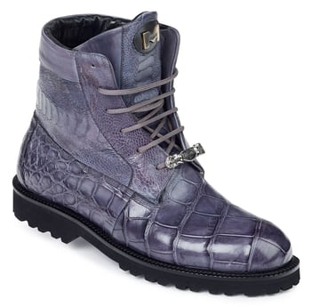 Mauri "Commando" 4637 Medium Grey Genuine Alligator / Nappa / Ostrich Leg Hand-Painted Boots