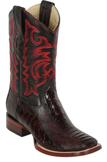 Los Altos Black Cherry Genuine Ostrich Wide Square Toe Cowboy Boots 8220518