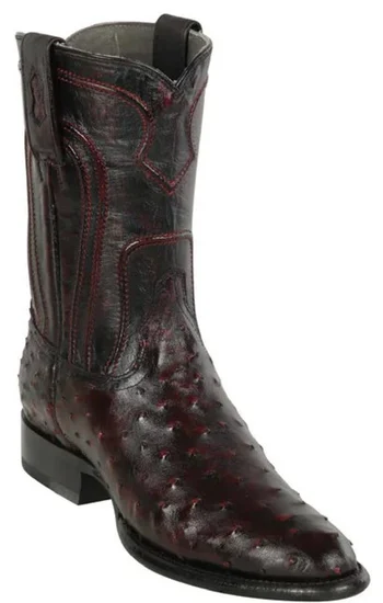 Los Altos Black Cherry Genuine Ostrich Round Roper Toe Cowboy Boots 690318