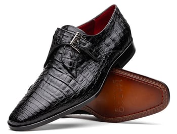 Marco Di Milano Rovigo Black Genuine Caiman Crocodile Monk Strap Shoes