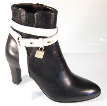 Mauri Ladies Black / White Genuine Leather Gold Lock Dress Boots.