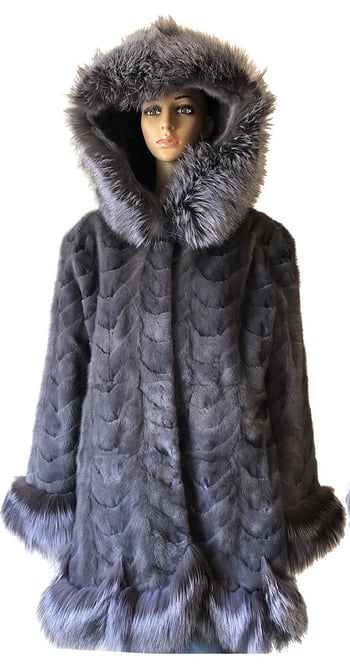 Winter Fur Ladies Sapphire Blue Genuine Mink Paws 3/4 Coat W69Q03GY.