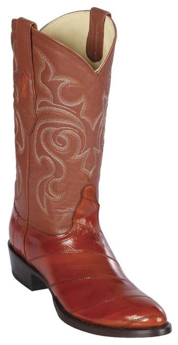 Los Altos Cognac Genuine Eel Skin Round Toe Cowboy Boots 650803