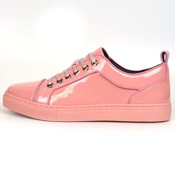 Fiesso Pink Patent Lace up Low Cut Leather Sneaker FI2415-2.