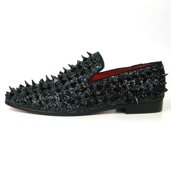 Fiesso Black Glitter Black Spikes Slip on Loafer FI7517.