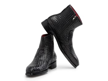 Paul Parkman BT269BLK Black Genuine Woven Leather Side Zipper Goodyear Welted Boots