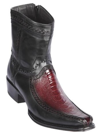 Los Altos  Faded Burgundy Genuine Ostrich Leg And Deer Boots Leather  European Square Toe Low Shaft Cowboy Boots 76BF0543