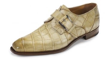 Mauri ''Agogna'' 4853 Bone Genuine Alligator Hand Painted Monk Strap Shoes.