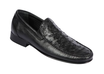 Lombardy Black Genuine Quill Ostrich / Leather Penny Loafer Shoes ZLA040305.