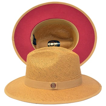 Bruno Capelo KI-514 Camel / Burnt Red Straw Fedora 2.5" Brim