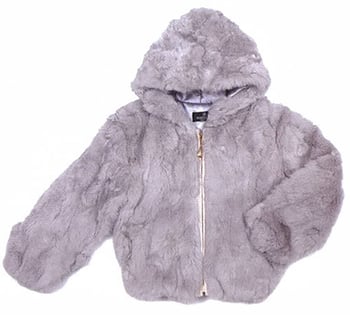 Winter Fur Kid's Grey Genuine Rex Rabbit Jacket With Hood K08R02.