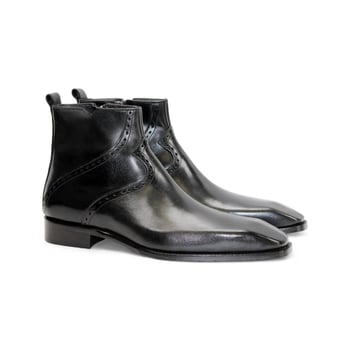 Duca Di Matiste "Pedaso" Black Genuine Italian Calf Leather Ankle Boots.