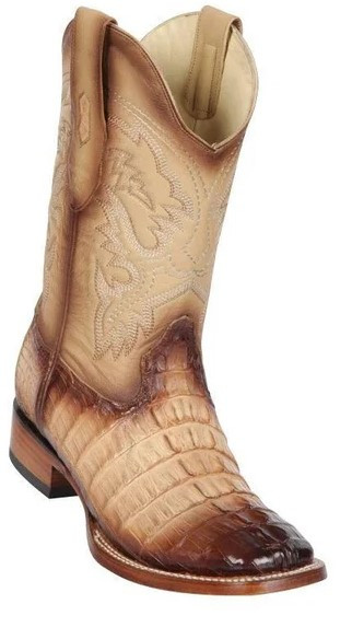 Los Altos Faded Oryx Genuine Caiman Tail Wide Square Toe Cowboy Boots 8220115