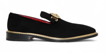 Emilio Franco EF102 Black Suede Gold Hardware Leather Sole Loafer