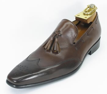 Carrucci KS1377-01 Brown Calfskin Leather Tassel Loafer for Men, Pointed-Toe