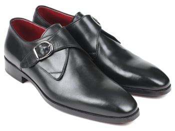 Paul Parkman ''011BLK54'' Black Genuine Calfskin Leather Single Monkstraps  Shoes.