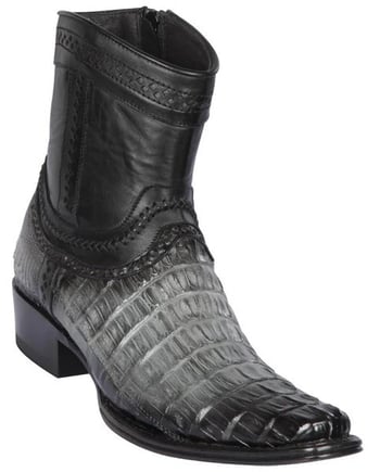 Los Altos Faded Gray Genuine Caiman Belly European Square Toe Low Shaftt Cowboy Boots 76B0138