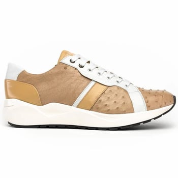 Marco Di Milano "Lyon ll" Orix / White Genuine Ostrich Quill And Calfskin Fashion Sneaker