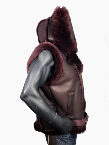 G-Gator #3930 Sheepskin Leather Fox Fur Adjustable Belted Sleeveless Vest