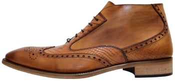 Duca 1102 Cognac Python Embossed Calfskin Wingtip Lace-Up Ankle Boots