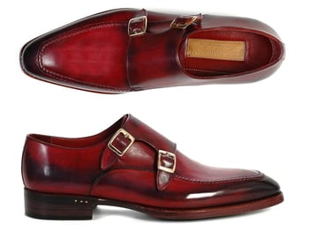 Paul Parkman PP3851 Black / Burgundy Genuine Leather Double Monkstrap Shoes