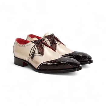 Fennix Italy Jax Chocolate / Beige  Genuine Alligator Leather Derby Shoes