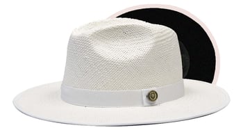 Bruno Capelo White / Black Bottom Flat Brim Straw Fedora Hat KI-504