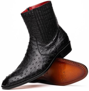 Marco Di Milano "Giorgio" Black Genuine Ostrich Quill Dress Boot