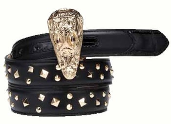 Mauri "100/35" Black Genuine Baby Crocodile Nappa Leather Gold Studs Leather Belt