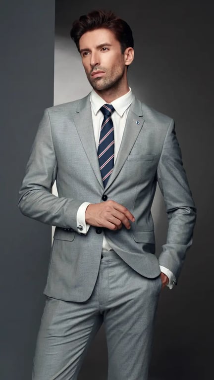 a man wearing a graying suit