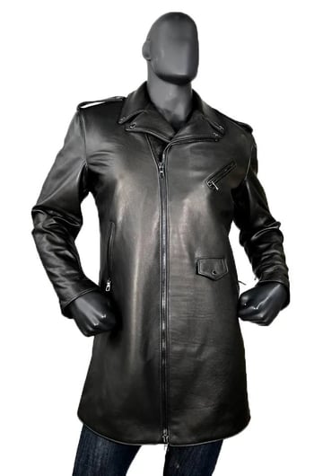 G-Gator Black Genuine Lambskin Leather Motorcycle Zippered Racing Long Coat3033.