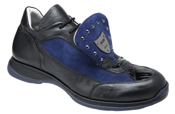 Mauri "King's Road" 8580 Indigo Blue /  Black Genuine Baby Crocodile Nappa Leather Suede Sneakers