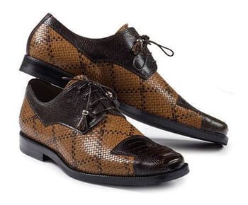 Mauri Camel / Brown Genuine Woven Ostrich Leg Oxford Shoes.