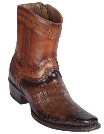 Los Altos Faded Brown Genuine Caiman Belly European Square Toe Low Shaftt Cowboy Boots 76B8216