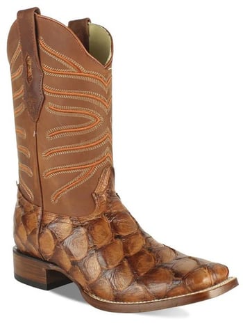 Los Altos Cacao Chedron Genuine Pirarucu Fish Square Toe Cowboy Boots 8221050