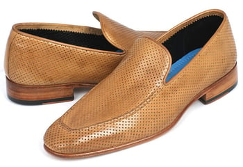 Paul Parkman ''874-BEJ'' Beige Genuine Perforated Leather Loafers.