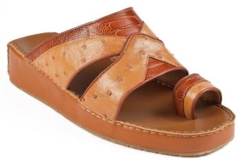 Mauri "1874/1" Chestnut / Whisky Genuine Ostrich / Ostrich Leg Slide-In open Toe Sandals.