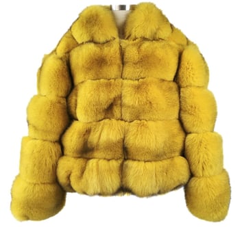 Winter Fur Yellow Genuine Fox Bomber Jacket M73R01YL.