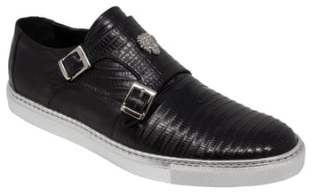 Mauri "Trendsetter" 8592 Black Genuine Lizard Double Monk Strap Loafer Shoes.