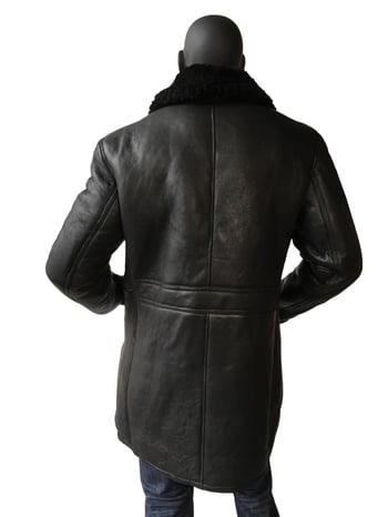 G-Gator 5000 Black Shearling Sheepskin Double Breasted Trench Coat