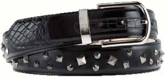 Mauri "100/35" Black Genuine Alligator Dover Brush Off Silver Studded Leather Belt