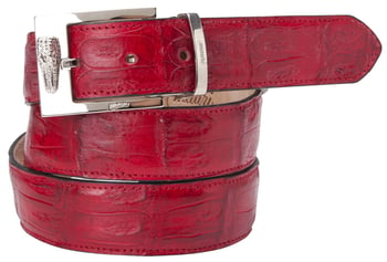 Mauri "100/35" Red Burnished Genuine Baby Crocodile Hand-Painted  Belt