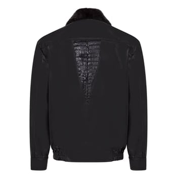 G-Gator 2068 Black Genuine Lambskin Leather Jacket with Alligator Trimming Mink Collar