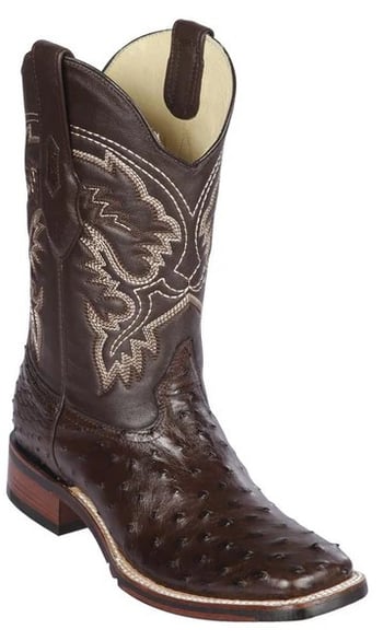 Los Altos Brown Ostrich Caiman Wide Square Toe Cowboy Boots 8260307