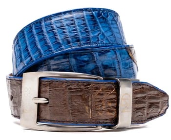 Marco Di Milano Luciano Belt Navy / Brown Genuine Ostrich Exotic Belt