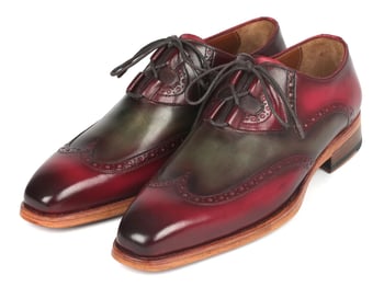 Paul Parkman Brogues Green / Bordeaux Genuine Leather Goodyear Welted Ghillie Lacing Oxford Dress Shoes 2955-GRB